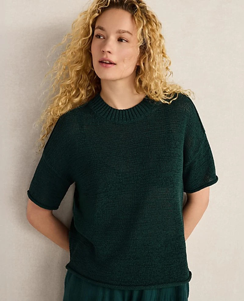 Ann Taylor Haven Well Within Organic Cotton Linen Tape Yarn Sweater Soft Spring Green Women's
