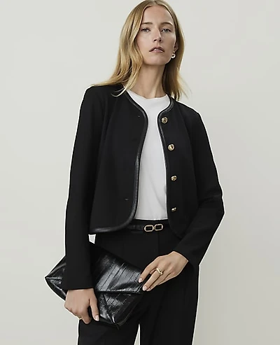 Ann Taylor Faux Leather Trim Jacket Black Women's