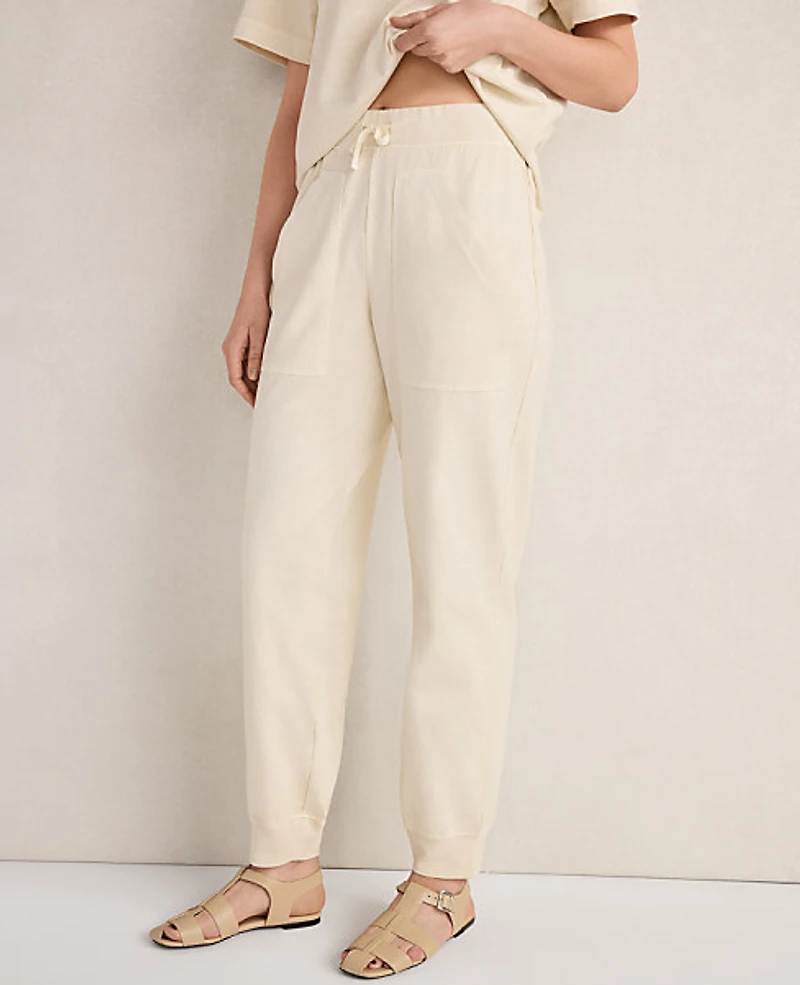 Ann Taylor Haven Well Within Garment-Dyed Organic Cotton Jersey Knit Joggers Beige Women's