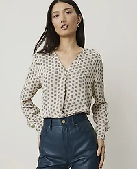 Ann Taylor Floral Mixed Media Pleat Front Top Sail Cloth Women's