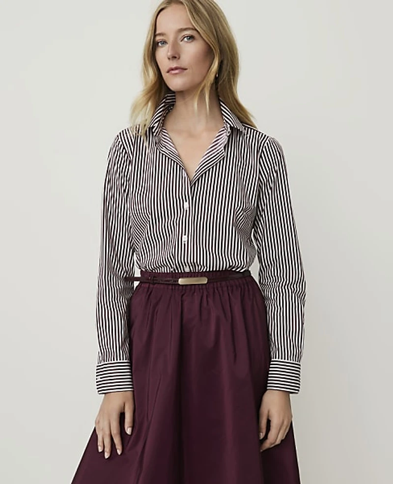 Ann Taylor Striped Perfect Shirt Purest Plum Women's