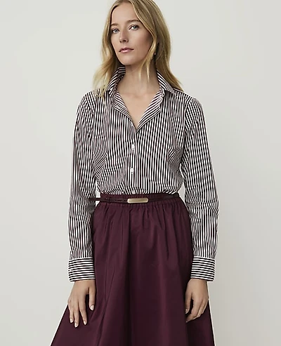 Ann Taylor Striped Perfect Shirt Purest Plum Women's