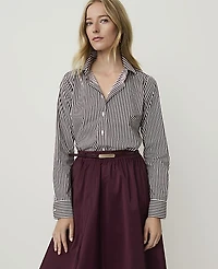 Ann Taylor Striped Perfect Shirt Purest Plum Women's