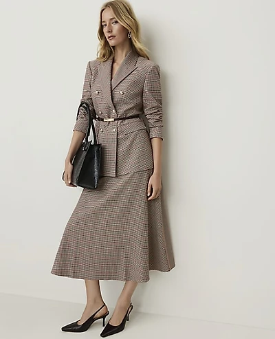 Ann Taylor Petite Houndstooth Full Midi Skirt Multi Women's