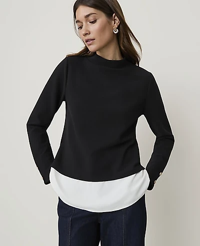 Ann Taylor Layered Mock Neck Top Black Women's