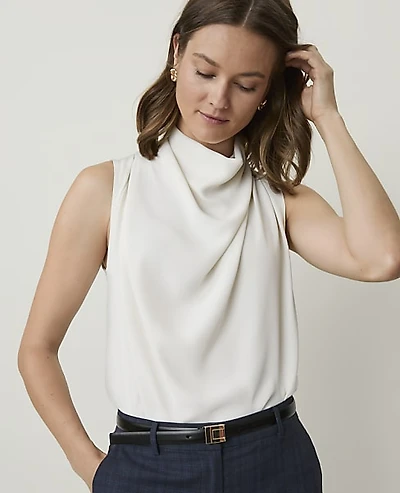 Ann Taylor Mixed Media Sleeveless Top Winter White Women's