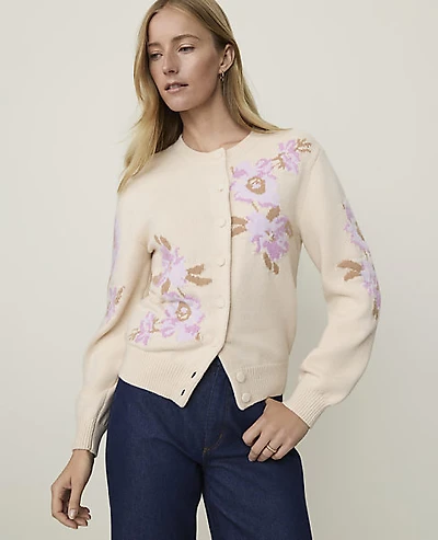 Ann Taylor Weekend Floral Jacquard Cardigan Dusted Orchid Women's