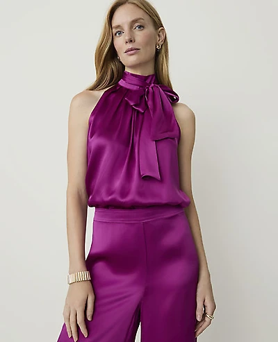 Ann Taylor Studio Bow Halter Top Silk Dark Fuchsia Bloom Women's