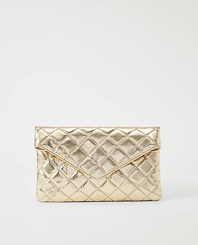 Ann Taylor Metallic Quilted Envelope Clutch Gold Metallic Women's