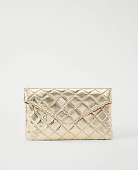 Ann Taylor Metallic Quilted Envelope Clutch Gold Metallic Women's