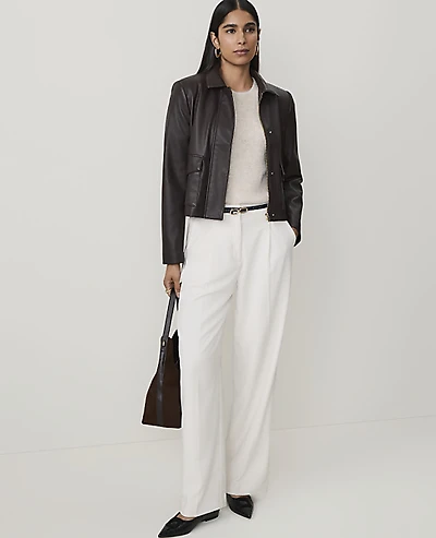 Ann Taylor The Belted Pleated Straight Pant Sea Pearl Women's