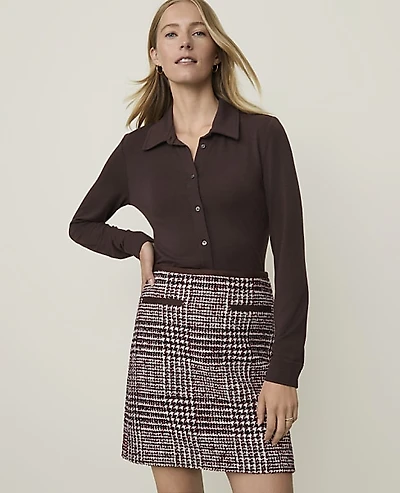 Ann Taylor Petite Weekend Button Down Shirt French Mocha Women's