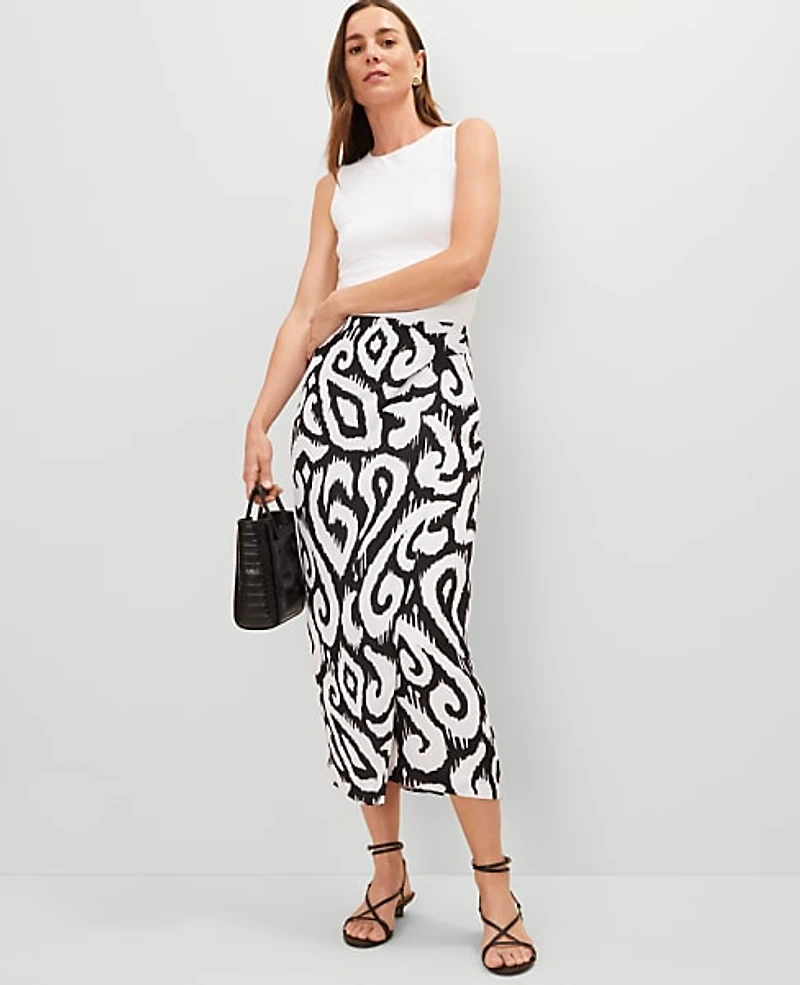 Ann Taylor Ikat Sarong Pencil Skirt Size 10 Black Women's