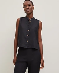 Ann Taylor Linen Sleeveless Shirt Black Women's