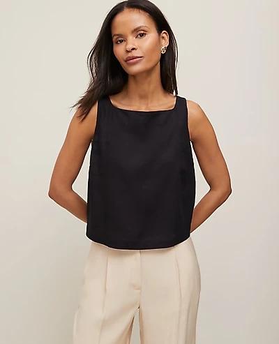 Ann Taylor Linen Blend Tank Top Size XL Black Women's