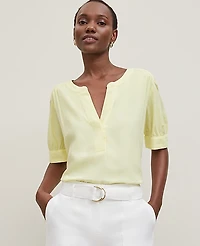 Ann Taylor Half Sleeve Linen Blend Popover Top Size Large Yellow Pear Women's