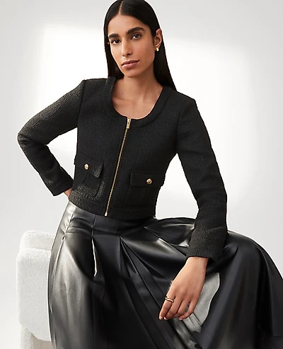 Ann Taylor Tweed Cropped Jacket Size 12 Black Women's