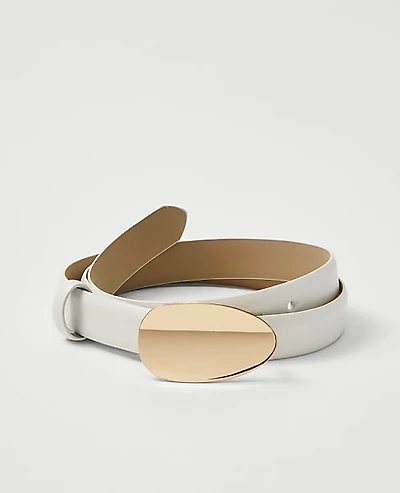 Ann Taylor Leather Oval Buckle Belt Size XL Winter White Women's