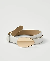 Ann Taylor Leather Oval Buckle Belt Size XL Winter White Women's