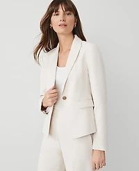 Ann Taylor The Petite Shorter Single Button Blazer Fluid Crepe Ivory Whisper Women's