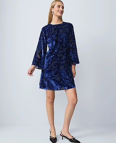 Ann Taylor Studio Collection Velvet Paisley Shift Dress Night Sky Women's