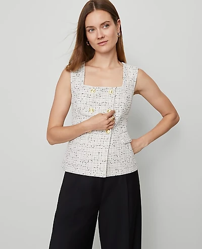 Ann Taylor Tweed Square Neck Vest Charcoal/White Combo Women's