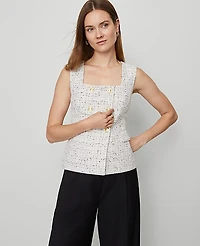 Ann Taylor Tweed Square Neck Vest Size 14 Charcoal/White Combo Women's