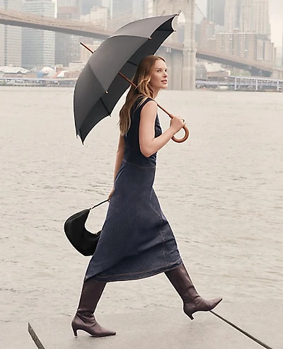 Ann Taylor Weekend Crew Neck Flare Midi Dress Deep Indigo Women's