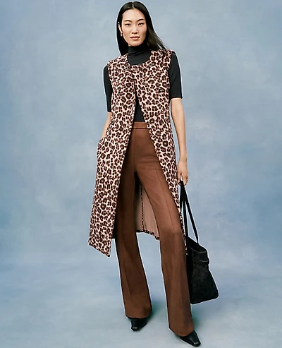 Ann Taylor Animal Print Belted Trench Vest Almond Croissant Women's