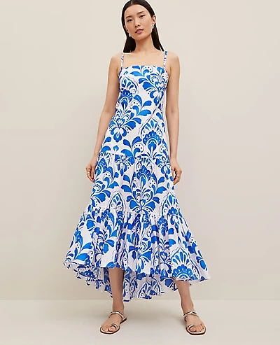 Ann Taylor Petite Paisley Tiered Strappy Maxi Dress Size 0 White 9000 Women's