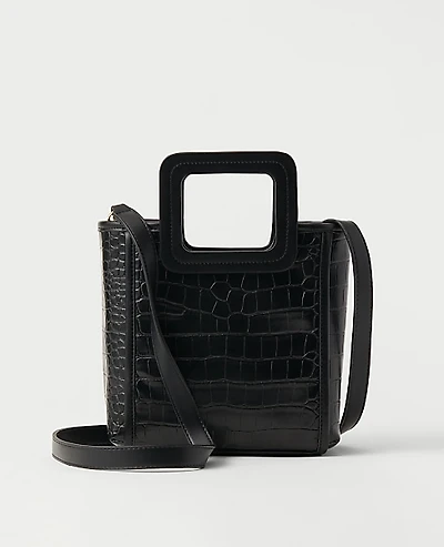 Ann Taylor Embossed Handle Crossbody Bag Black Women's