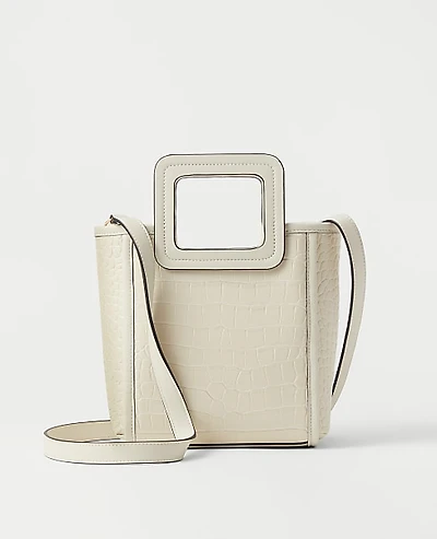 Ann Taylor Embossed Handle Crossbody Bag Pearl Shadow Women's