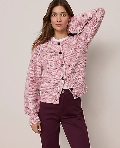 Ann Taylor Weekend Marled Cardigan Size Small Red Multi Women's
