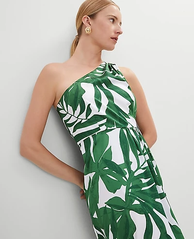 Ann Taylor Satin One-Shoulder Midi Dress Size 10 Leafy Green Women's