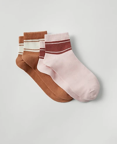 Ann Taylor Striped Ankle Sock Set Chalk Dust Pink Women's