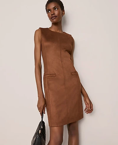 Ann Taylor Faux Suede Seamed Sheath Dress Chocolate Mousse Women's