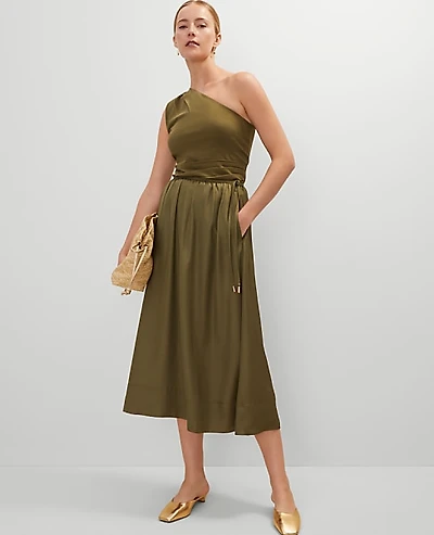 Ann Taylor Petite Side-Tie Midi Skirt Moss Green Women's