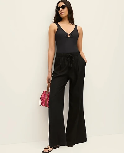 Ann Taylor Petite Weekend Easy Fit Wide-Leg Pant Linen Blend Women's