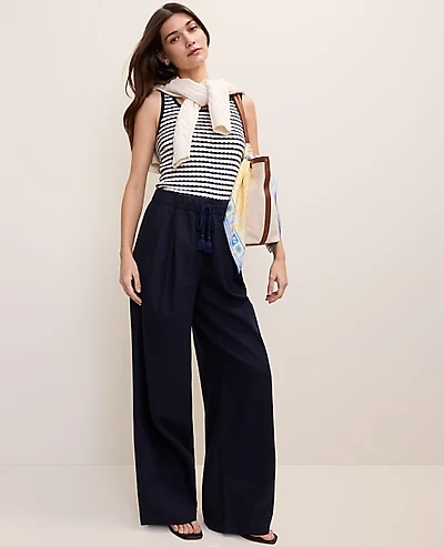 Ann Taylor Petite Weekend Easy Fit Wide-Leg Pant in Linen Blend Size Small Pure Sapphire Women's