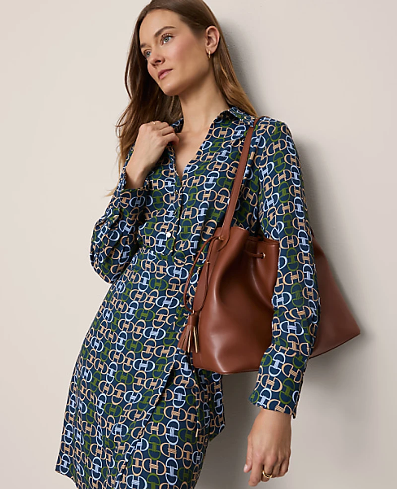 Ann Taylor Chain Link Collared Wrap Shirtdress Moonlit Backdrop B Women's