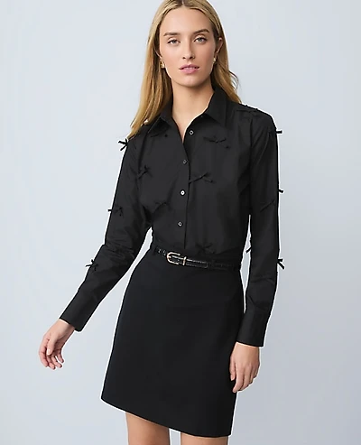 Ann Taylor Cropped Bow Shirt Black Women's