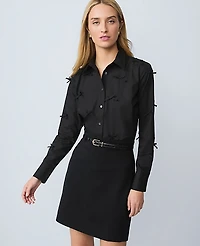Ann Taylor Cropped Bow Shirt Black Women's