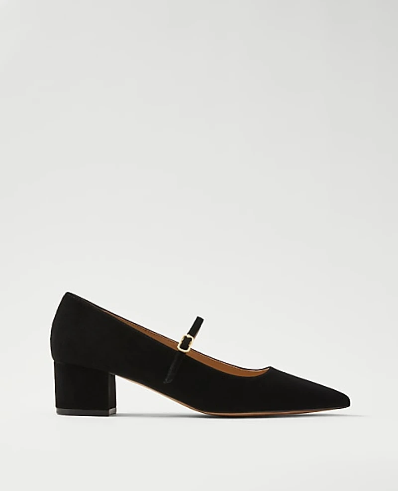 Ann Taylor Suede Pointy Toe Block Heel Pump Black Women's