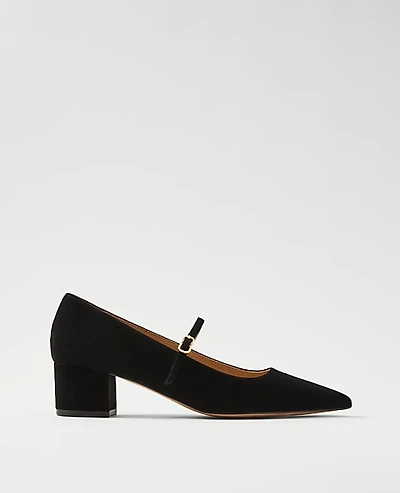 Ann Taylor Suede Pointy Toe Block Heel Pump Black Women's