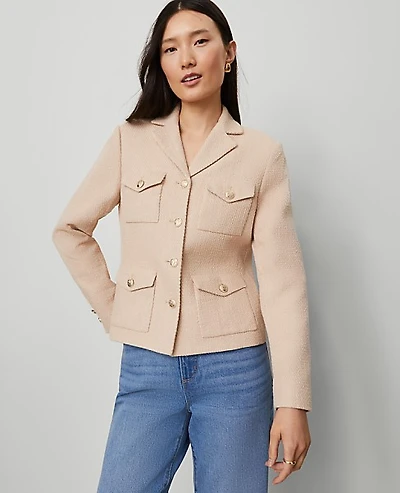 Ann Taylor The Military Blazer Jacket in Tweed Size 4 Pale Sandalwood Women's