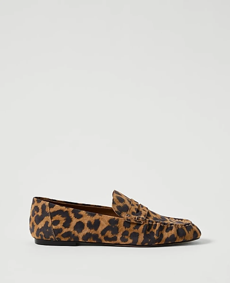 Ann Taylor Animal Print Suede Loafer Brown Multi Women's
