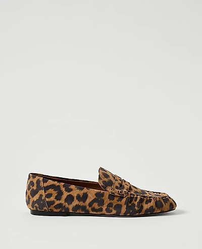 Ann Taylor Animal Print Suede Loafer Brown Multi Women's