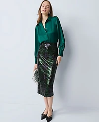 Ann Taylor Sequin Plaid Column Midi Skirt Size 0 Black 1 Women's