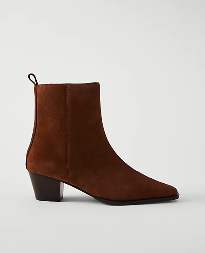 Ann Taylor Tapered Heel Suede Bootie Spice Brown Women's