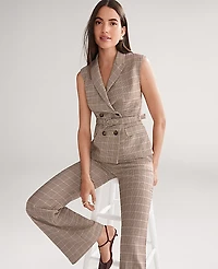 Ann Taylor Belted Vest Plaid Copper/Cream Multi Women's